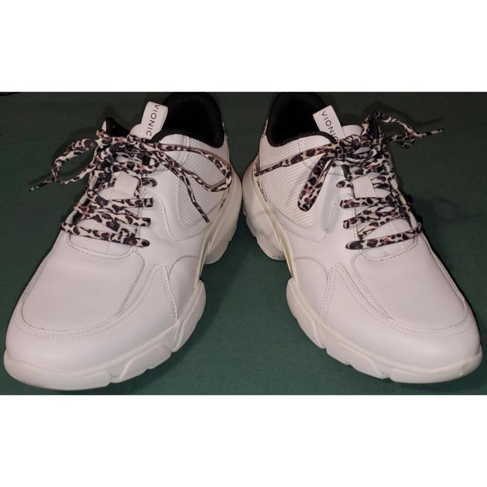 S48 Vionic Women's White Sneakers with Leopard Print Laces - Picture 10 of 11